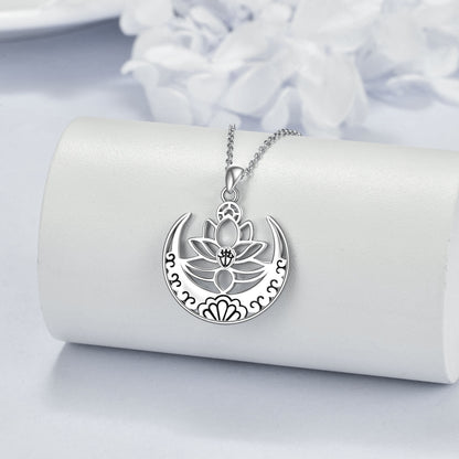 collier de yoga en argent sterling avec symbole fleur de lotus/om, symbole sanskrit, bijoux d'équilibrage