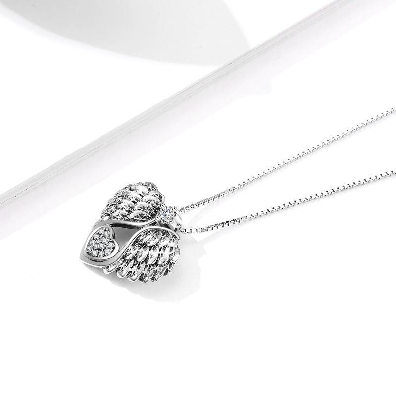 925 Sterling Silver Guardian Angel Wing Pendant Necklace for Women