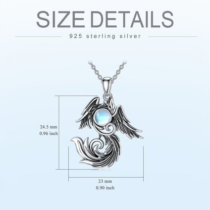 Moonstone Phoenix Necklace 925 Sterling Silver as Gifts for Women and Men