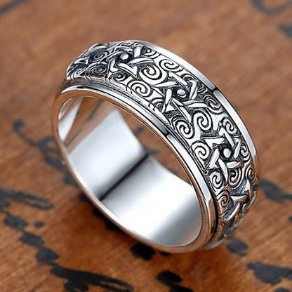 Turnable S925 Silver Ring Men's Retro Hexagram Wide Version