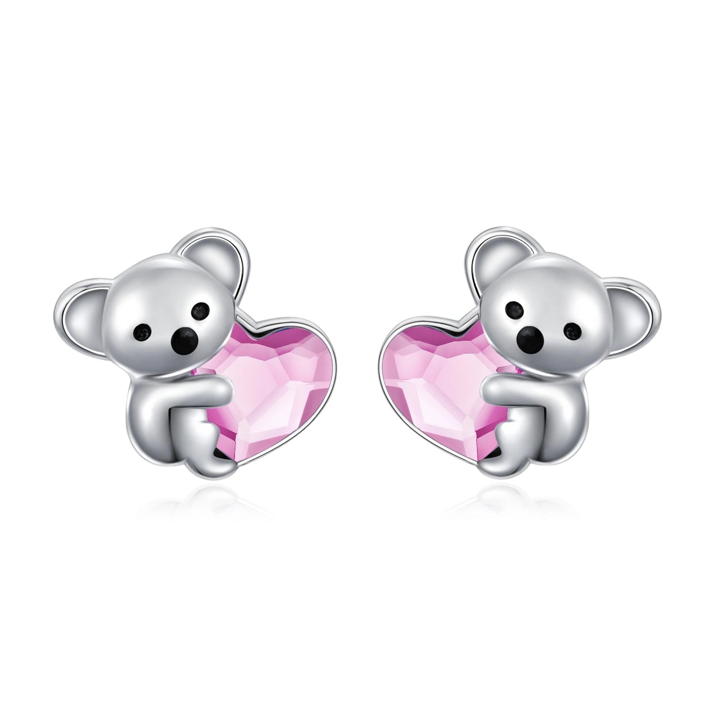 Boucles d'oreilles en argent sterling 925 avec motif de koala et animal mignon hypoallergénique en forme de cœur et de cristal