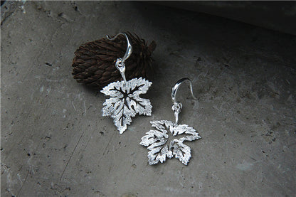 S925 vegan silver simple earrings femininity maple leaf