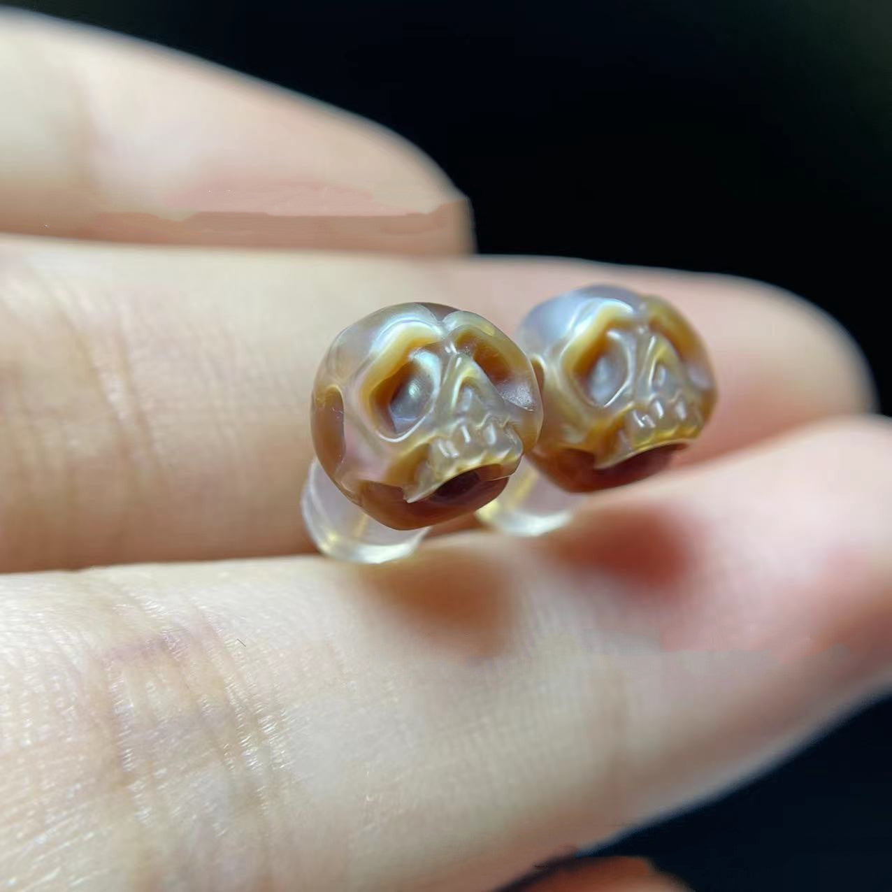 Pearl Carved Pearl Skull Stud Earrings