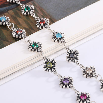 S925 Sterling Silver Gram Colorful Zircon Small Flowers Universal Sweater Chain Necklace