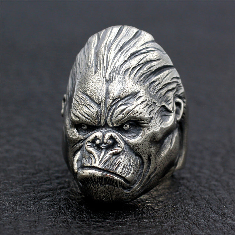 Anillo King Kong en plata de ley 925 hecho a mano estilo punk retro gorila