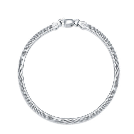 Bracelet chaîne à maillons plats flexibles en argent sterling 925 à chevrons de 3 mm et 7,5 pouces