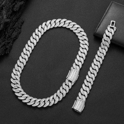 Collier Hip Hop 15 mm 20 mm avec boucle Miami et chaîne cubaine, bracelet plaqué or véritable