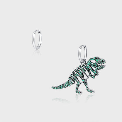 925 Sterling Silver Funny Ancient Green Diamond Dinosaur Earrings