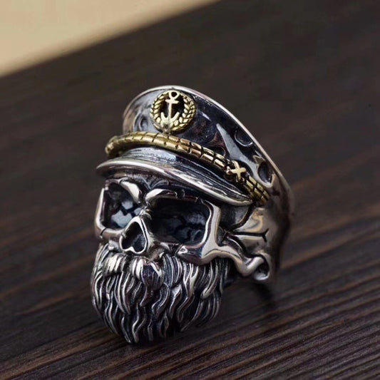 Anillo de calavera oscura exagerada para hombre en plata de ley S925