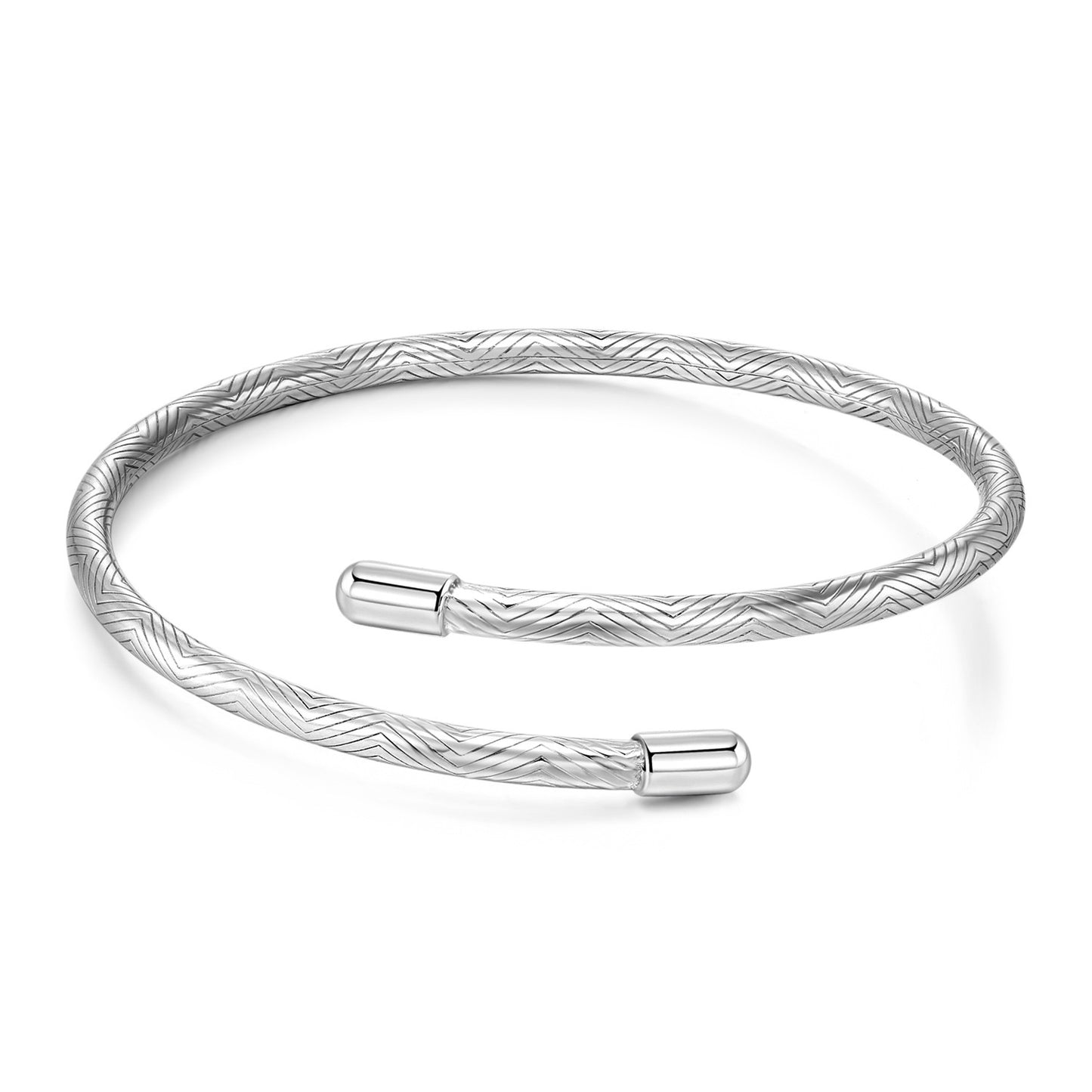 S925 Full Body Sterling Silver Bracelet 3mm Stripe Basic Bracelet