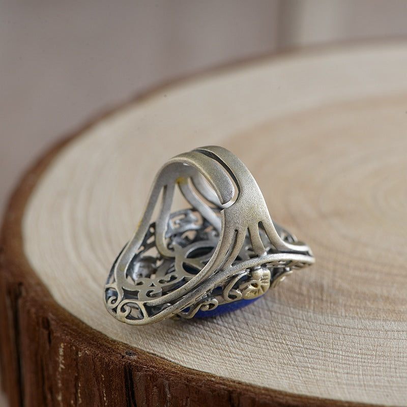 S925 Silver Vintage Craft Fashion Lapis Lazuli Ring