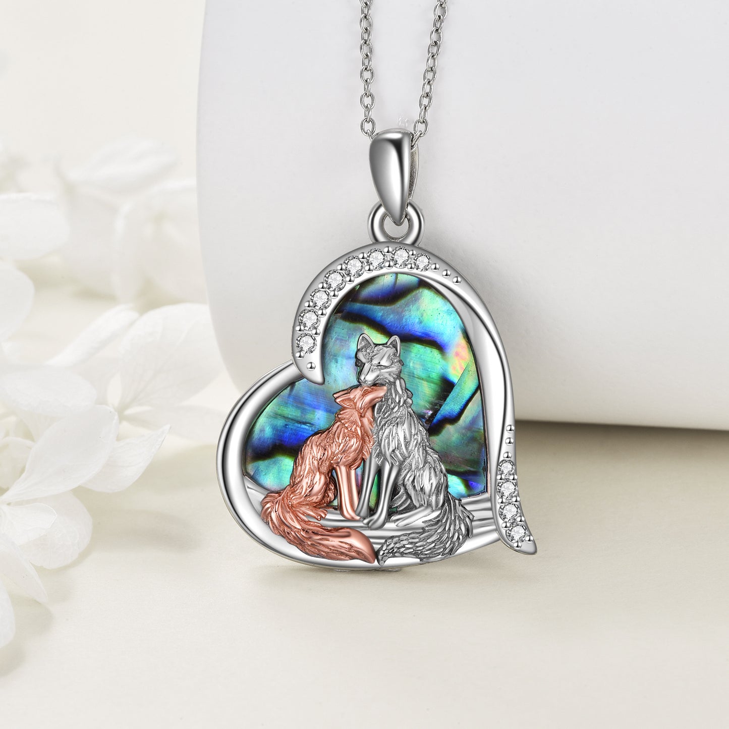 Collier pendentif coeur renard kitsune en argent sterling bijoux cadeaux