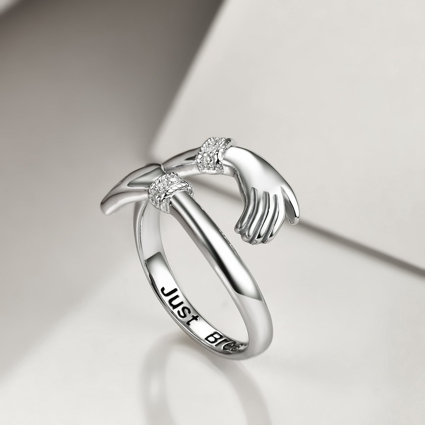 Anillos de abrazo Just Breathe para mujer, anillo de mano ajustable de plata esterlina, regalo de joyería para mujeres y niñas