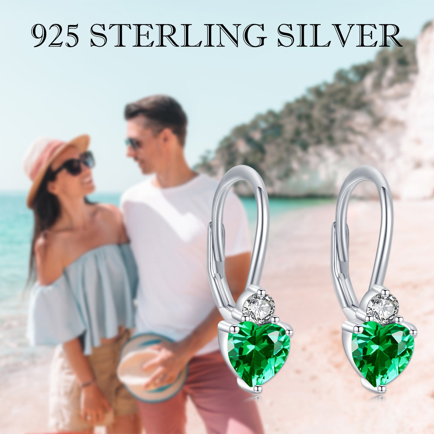 Pendientes de plata de ley 925 con circonitas en forma de corazón hipoalergénicos, joyería con piedra natal para mujer