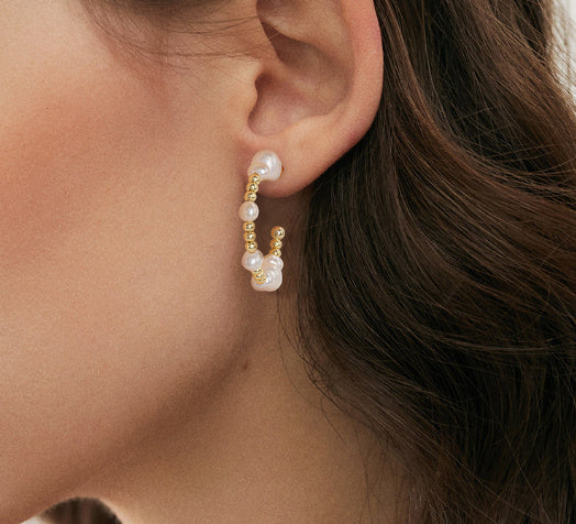 Boucles d'oreilles en argent sterling S925 avec perles rondes en fil naturel