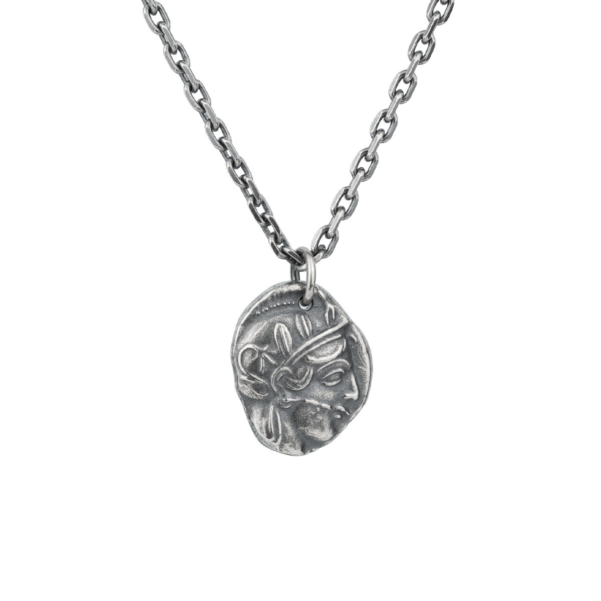 Collier avec pendentif en argent sterling 925 gravé en forme de pièce de monnaie grecque antique