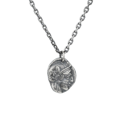 Collier avec pendentif en argent sterling 925 gravé en forme de pièce de monnaie grecque antique