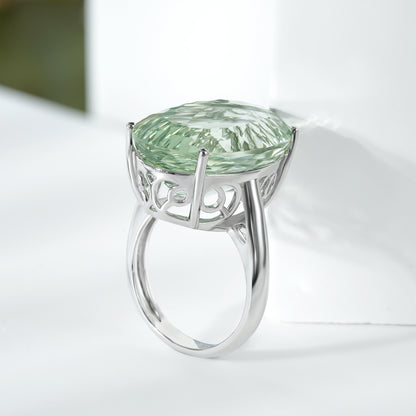 S925 Sterling Silver Green Amethyst Ring For Women Luxury Premium Retro Gem