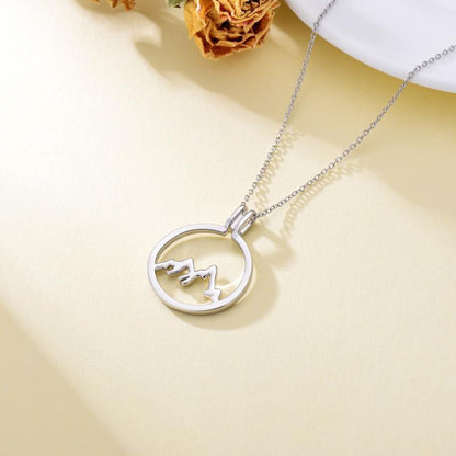 Collier pendentif rond en argent sterling 925 avec anneau de montagne