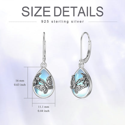 Boucles d'oreilles papillon à levier en argent sterling 925 Boucles d'oreilles papillon en pierre de lune pour femmes