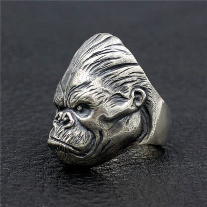 Anillo King Kong en plata de ley 925 hecho a mano estilo punk retro gorila