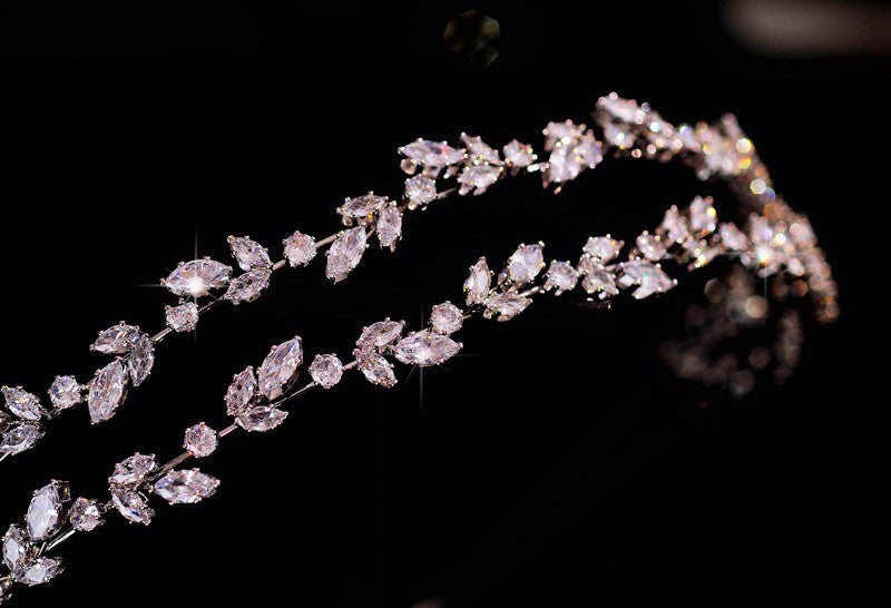 Women's Double Layer Crystal Zircon Leaf Hair Band