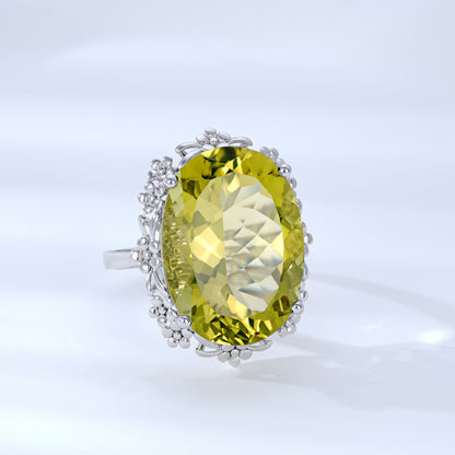 Natural Lemon Crystal Ring Luxury Style Jewelry S925 Silver