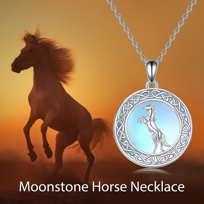 Collar de caballo con piedra lunar en plata de ley, joyería celta irlandesa