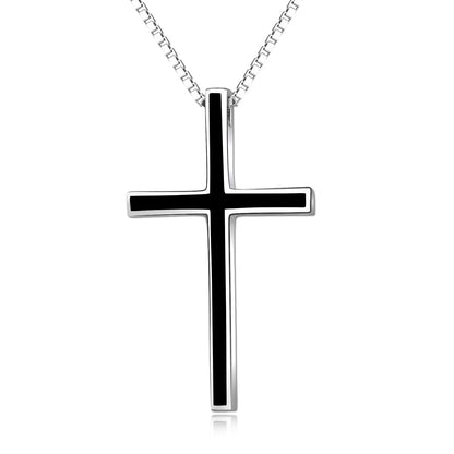 Collier pendentif croix noire pour homme en argent sterling 925 classique