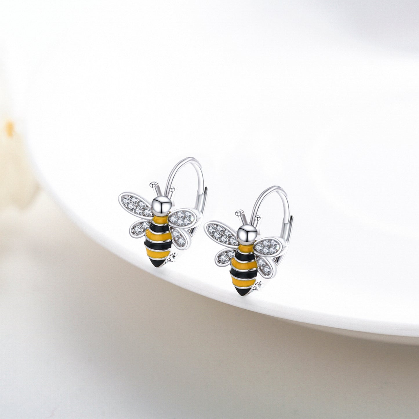 Pendientes de abeja de plata de ley S925 con forma de aro con forma de abeja y miel, regalos de joyería para mujeres, niñas y adolescentes