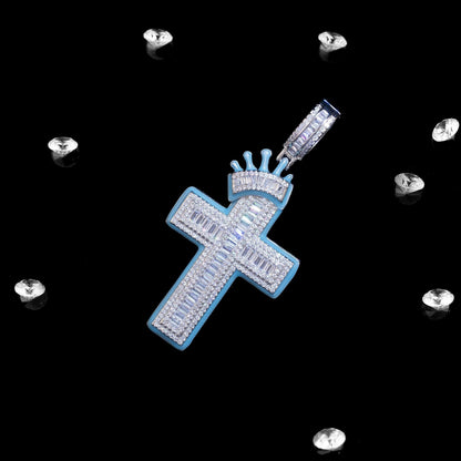 Personalized Luminous Crown Cross Pendant Copper Inlaid Zircon Accessories