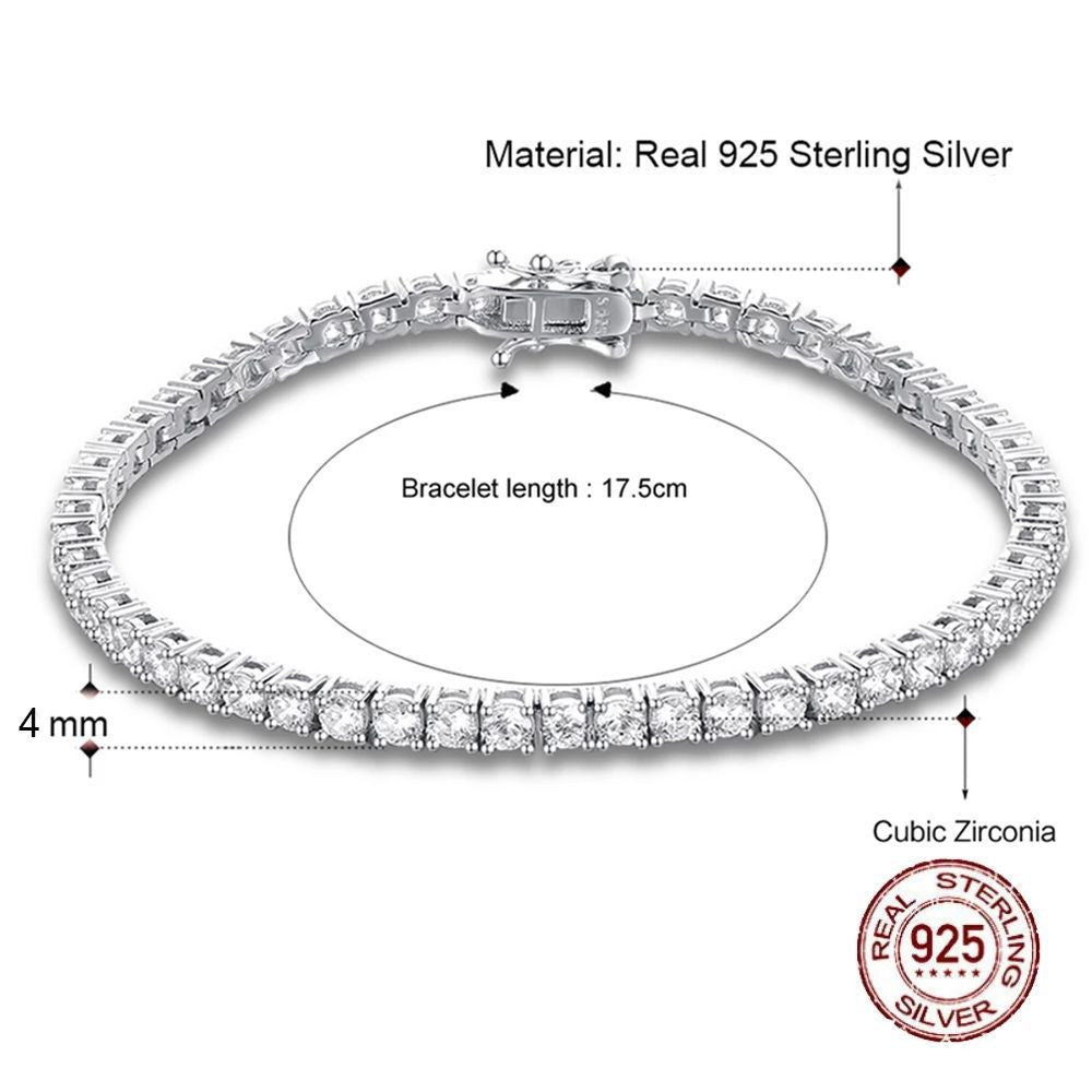 Pulsera de plata S925, longitud de cadena de 17 a 19 cm, cadena de tenis opcional