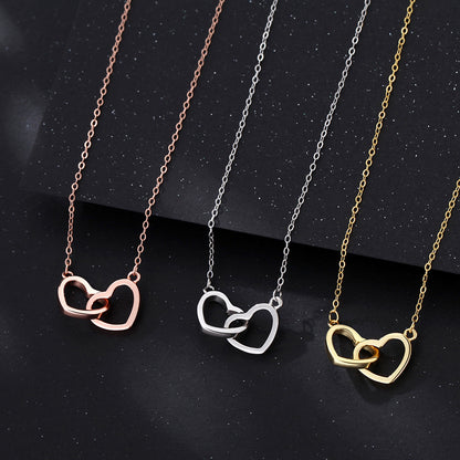 Fashion S925 Silver Lettering Double Heart Necklace