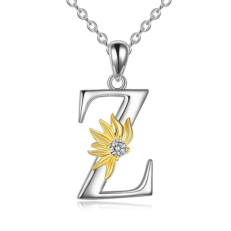 Collar con colgante con nombre y letra A del alfabeto inicial en plata de ley con girasol