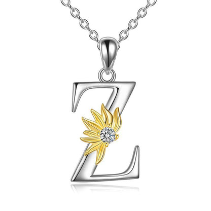 Collier avec pendentif lettre A en argent sterling avec initiale de l'alphabet tournesol