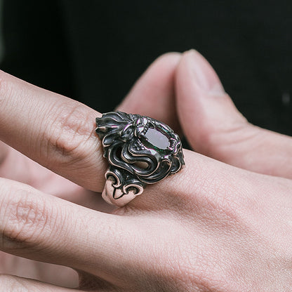 Men's Personality Thai Silver Lion Head Ring