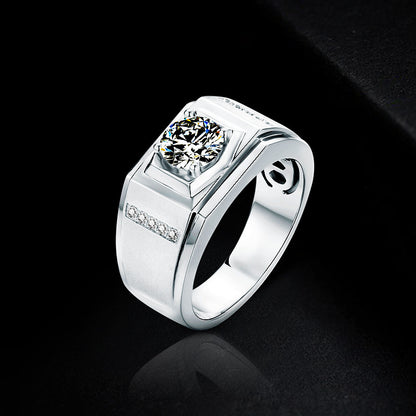 Bague pour homme en argent S925 avec incrustation de moissanite et personnalité européenne et américaine