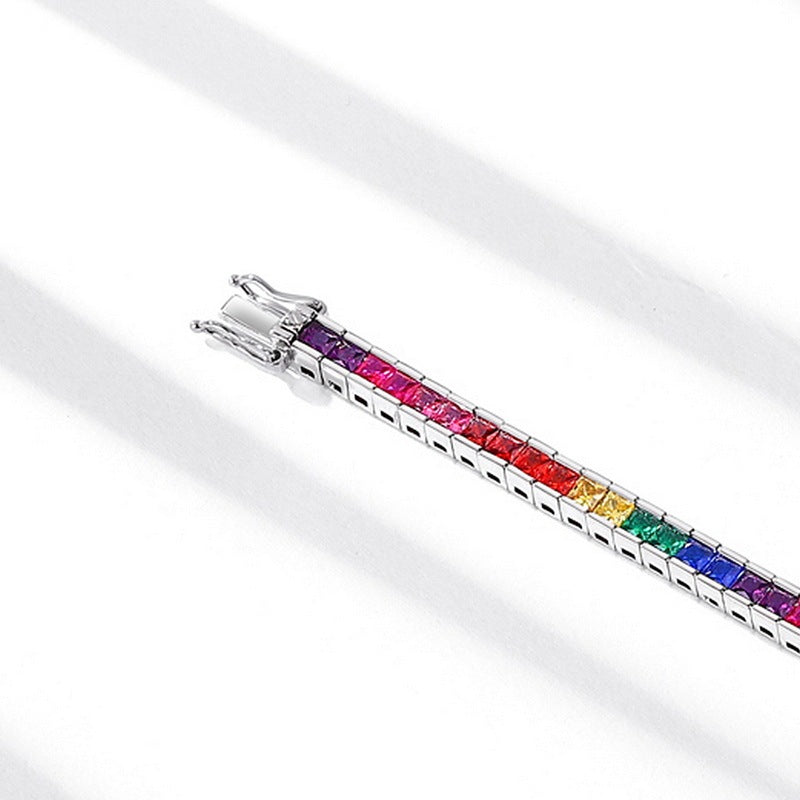 New Rainbow Zircon Bracelet Female S925 Silver