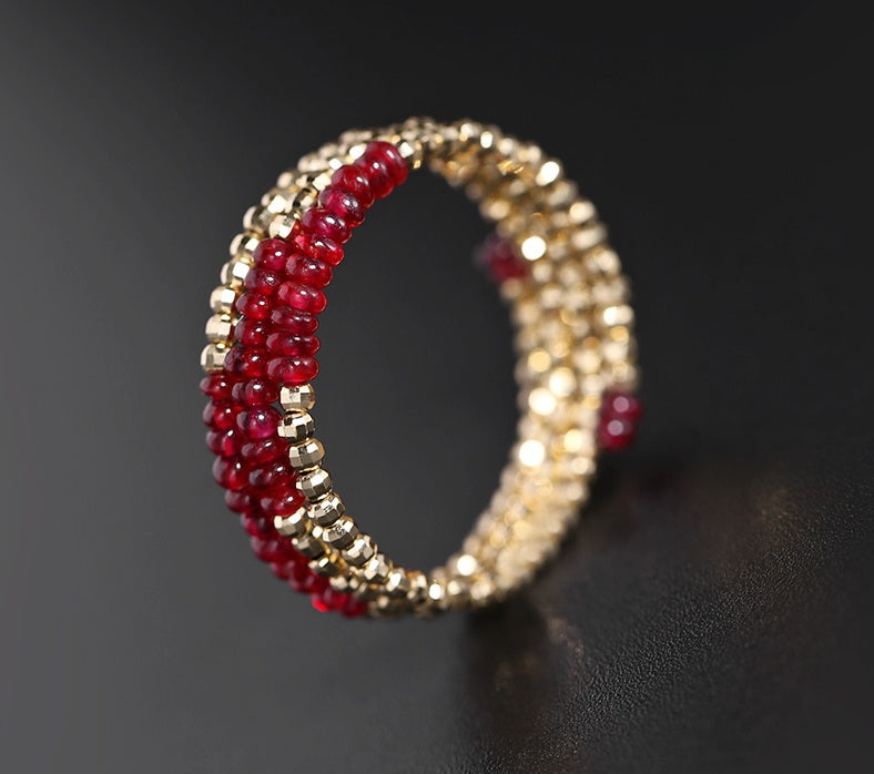 Pigeon Blood Ruby Ring Female 18K Gold Treasure Double-layer Tail Ring Elastic Model