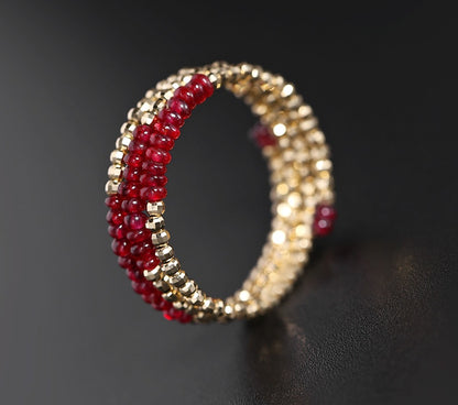 Pigeon Blood Ruby Ring Female 18K Gold Treasure Double-layer Tail Ring Elastic Model