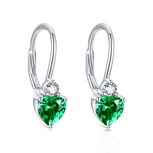 Pendientes de plata de ley 925 con circonitas en forma de corazón hipoalergénicos, joyería con piedra natal para mujer