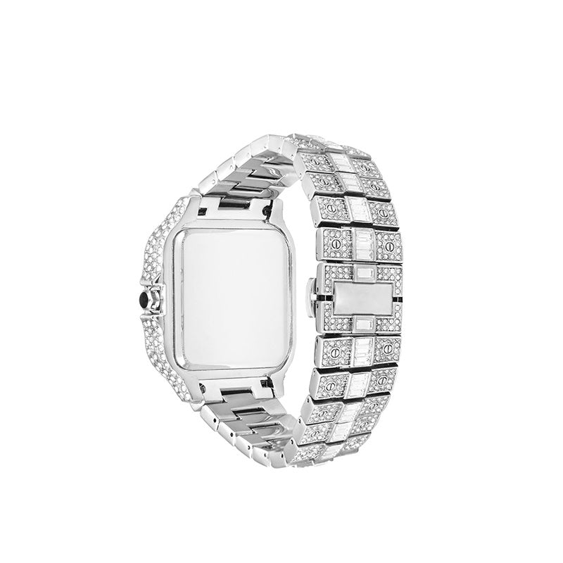 Montre carrée tendance pour homme avec motif graffiti et diamants