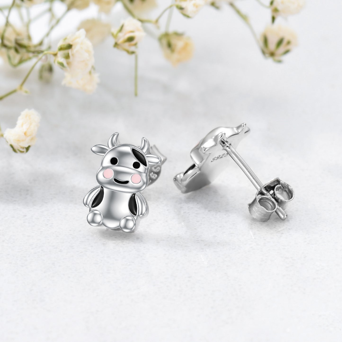 Cow Earrings Sterling Silver Cow Jewelry Animal Stud Earrings Cow Gifts for Women Teens Birthday