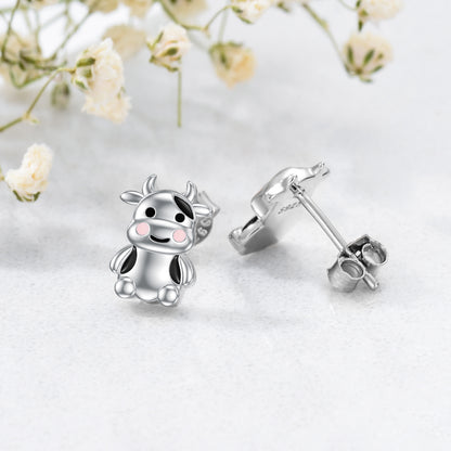 Boucles d'oreilles en forme de vache en argent sterling, bijoux en forme de vache, boucles d'oreilles à tige en forme d'animaux, cadeaux pour femmes, adolescentes, anniversaire