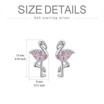 Boucles d'oreilles à tige en argent sterling plaqué or blanc avec flamant rose et zircones cubiques