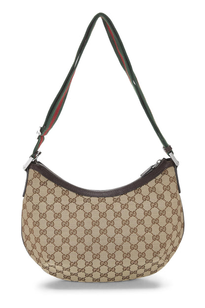 Gucci, sac messager rond en toile GG d'occasion d'origine, marron