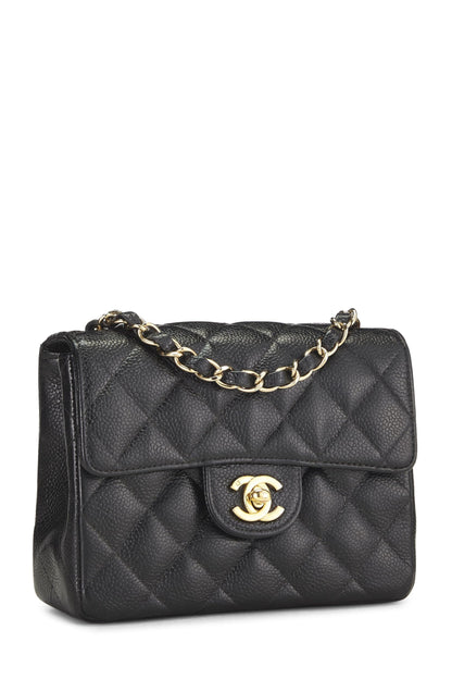 Chanel, Mini sac à rabat matelassé noir caviar d'occasion, noir