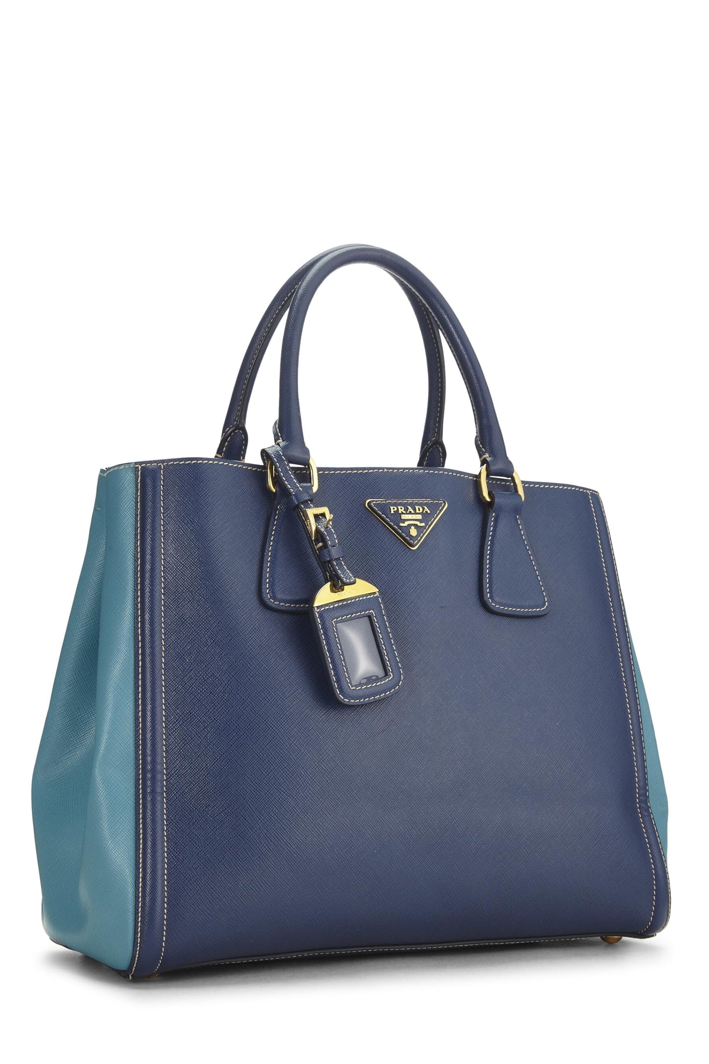 Prada, Pre-Loved Blue Bi-Color Saffiano Tote, Blue