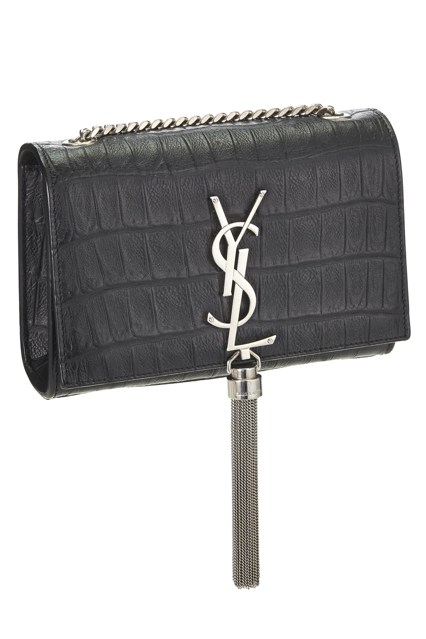 Saint Laurent, Mini sac à pompon Kate en relief noir d'occasion, noir