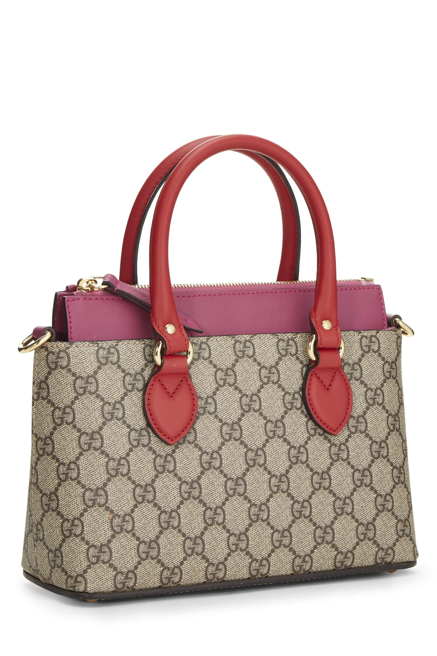 Gucci, sac fourre-tout en toile suprême GG rose et rouge d'occasion, petit, multicolore